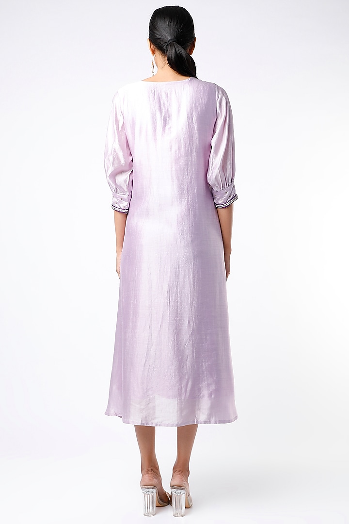 Mauve Silk Scalloped Vacation Dress With Stole by Bhusattva at Pernia's Pop Up Shop