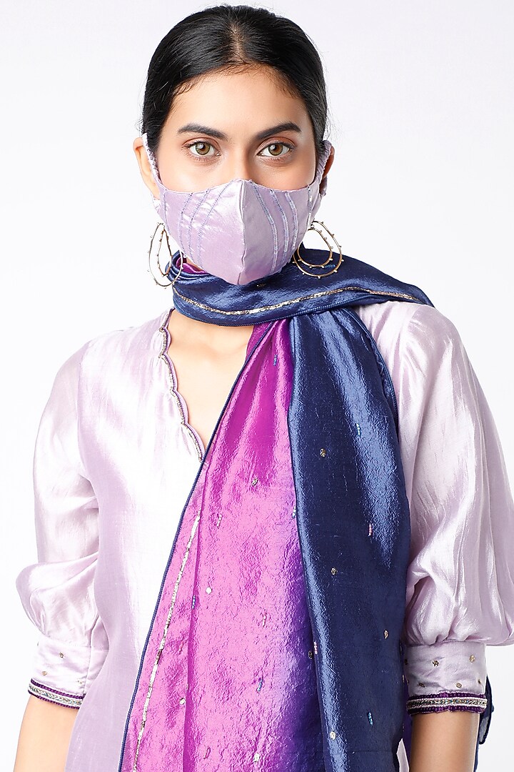 Mauve Silk Scalloped Vacation Dress With Stole by Bhusattva at Pernia's Pop Up Shop