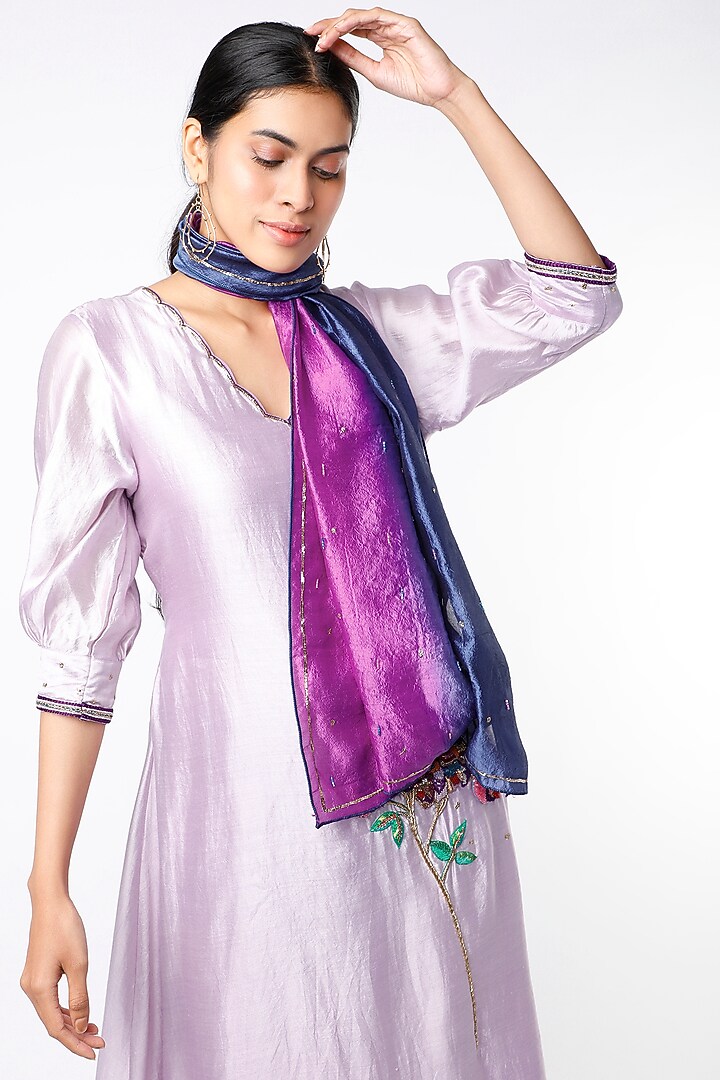 Mauve Silk Scalloped Vacation Dress With Stole by Bhusattva at Pernia's Pop Up Shop