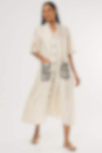 Cream Organic Silk Flared Vacation Dress With Mask by Bhusattva at Pernia's Pop Up Shop