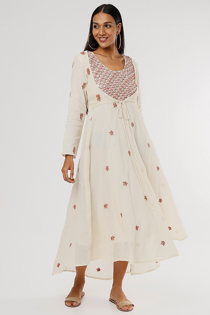 White Embroidered Flared Dress by Bhusattva