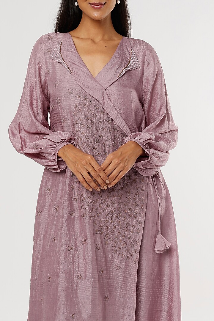 Lavender Embroidered Wrap Vacation Dress by Bhusattva at Pernia's Pop Up Shop