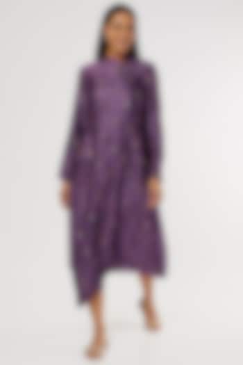 Iris Purple Embroidered Asymmetrical Dress by Bhusattva