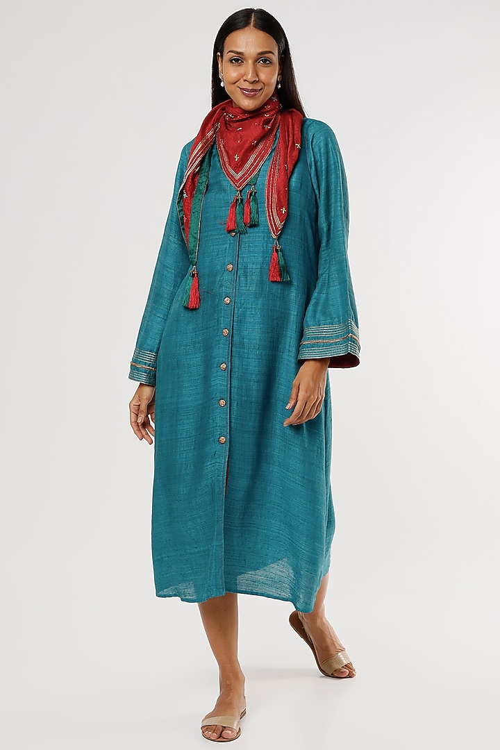 Cerulean Blue Organic Silk Button Down Vacation Dress by Bhusattva at Pernia's Pop Up Shop