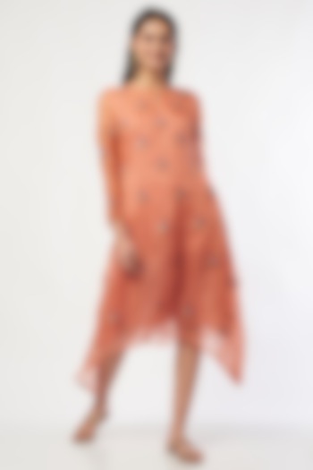 Coral Embroidered Asymmetrical Dress by Bhusattva