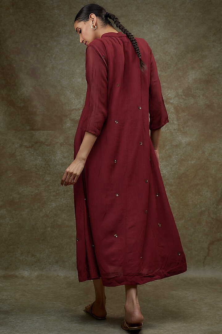 Maroon Organic Soybean Fiber Hand Embellished Kurta by Bhusattva at Pernia's Pop Up Shop