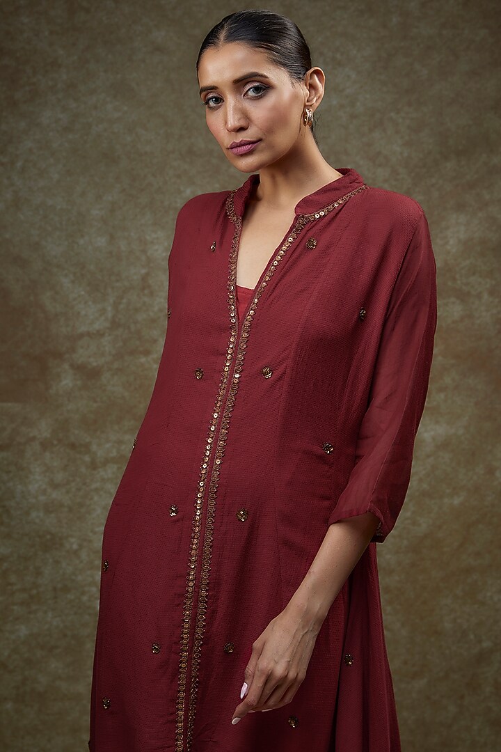 Maroon Organic Soybean Fiber Hand Embellished Kurta by Bhusattva at Pernia's Pop Up Shop