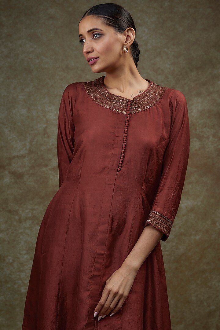 Maroon Organic Silk Embellished Vacation Dress by Bhusattva at Pernia's Pop Up Shop
