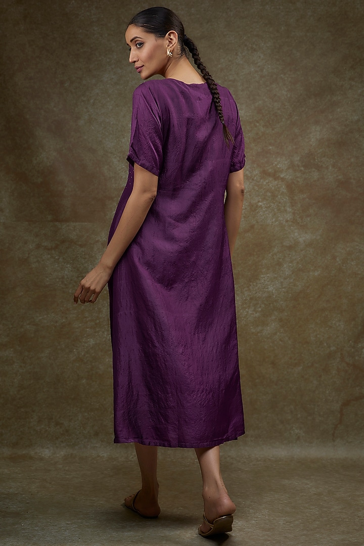 Dark Purple Organic Silk Hand Embroidered Vacation Dress by Bhusattva at Pernia's Pop Up Shop
