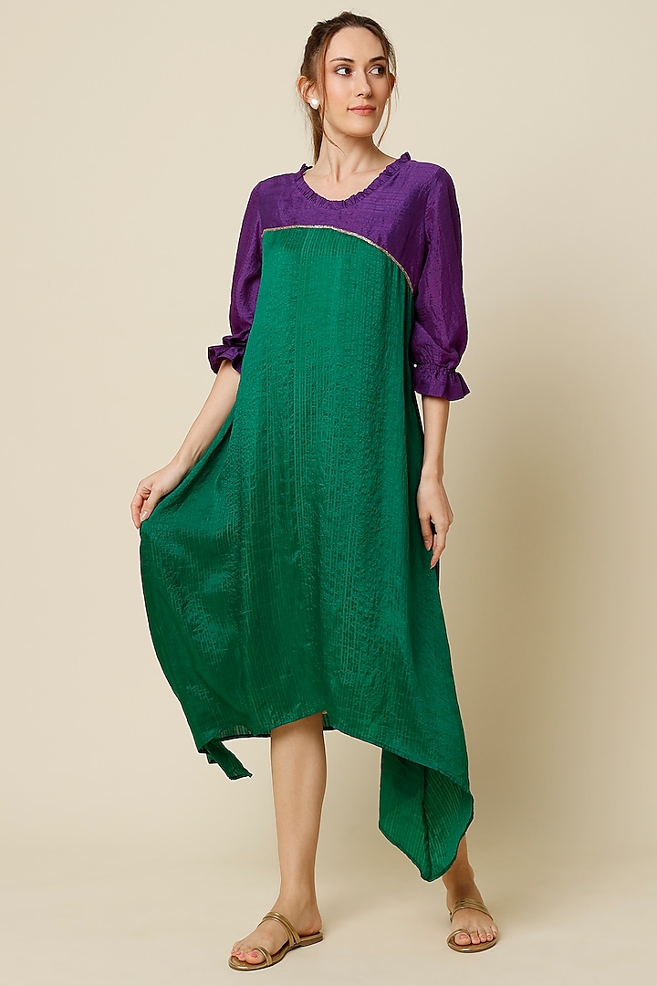 Purple & Green Organic Silk Dress by Bhusattva