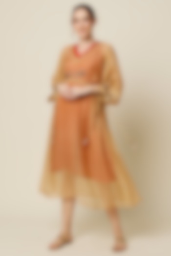 Beige Hand Embroidered Kaftan With Vacation Dress by Bhusattva at Pernia's Pop Up Shop