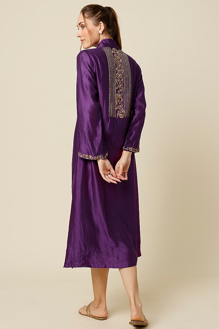 Purple Hand Embroidered Vacation Dress by Bhusattva at Pernia's Pop Up Shop