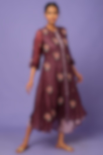 Light Purple Silk Dress With Embellished Shrug by Bhusattva at Pernia's Pop Up Shop