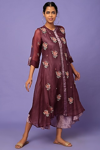 Light Purple Silk Dress With Embellished Shrug by Bhusattva