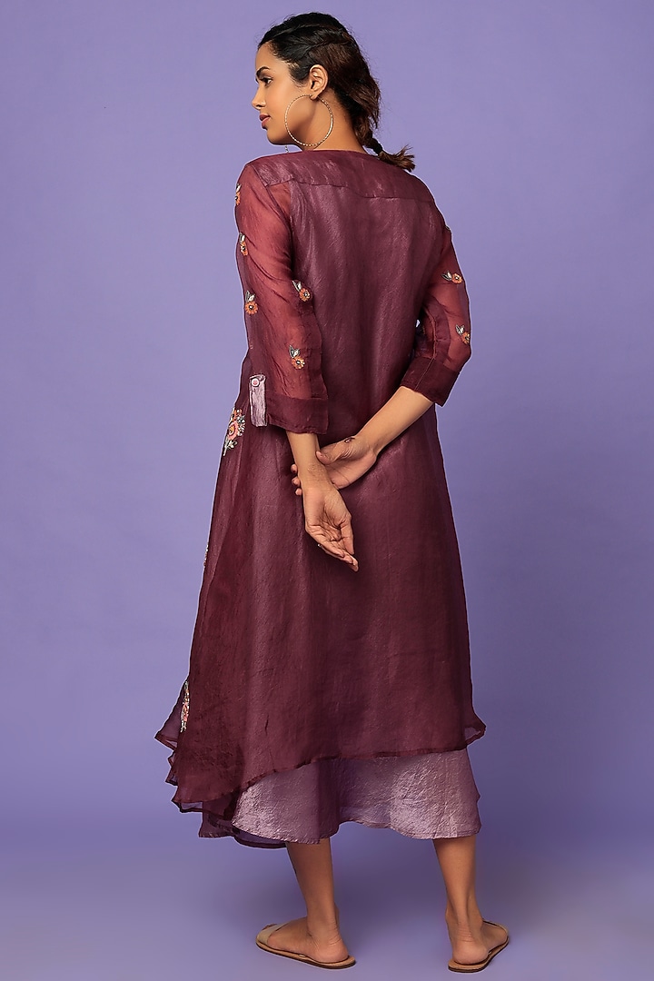 Light Purple Silk Vacation Dress With Embellished Shrug by Bhusattva at Pernia's Pop Up Shop