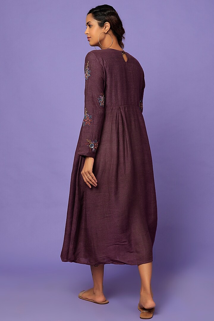 Wine Hand Embroidered Vacation Dress by Bhusattva at Pernia's Pop Up Shop