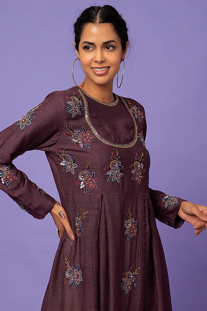 Wine Hand Embroidered Vacation Dress by Bhusattva at Pernia's Pop Up Shop