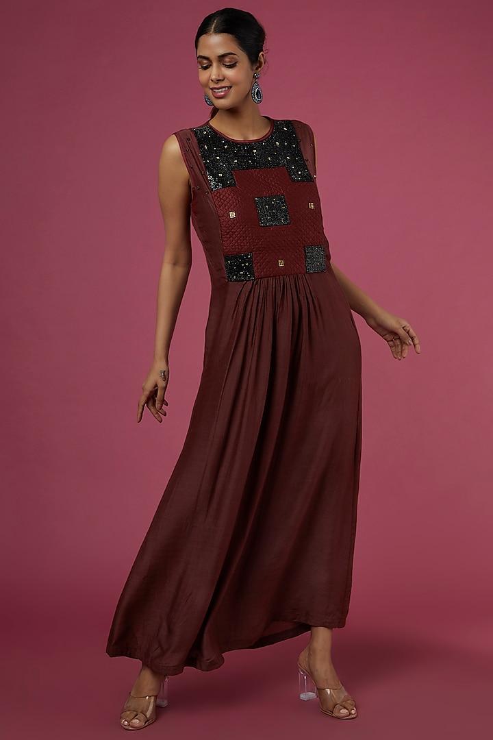 Garnet Red Hand Embellished Dress by Bhusattva at Pernia's Pop Up Shop