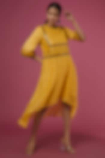 Deep Yellow Organic Silk Embellished Dress by Bhusattva