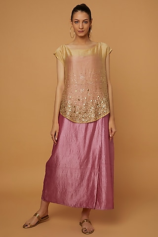Pink Organic Silk Dress With Cape by Bhusattva