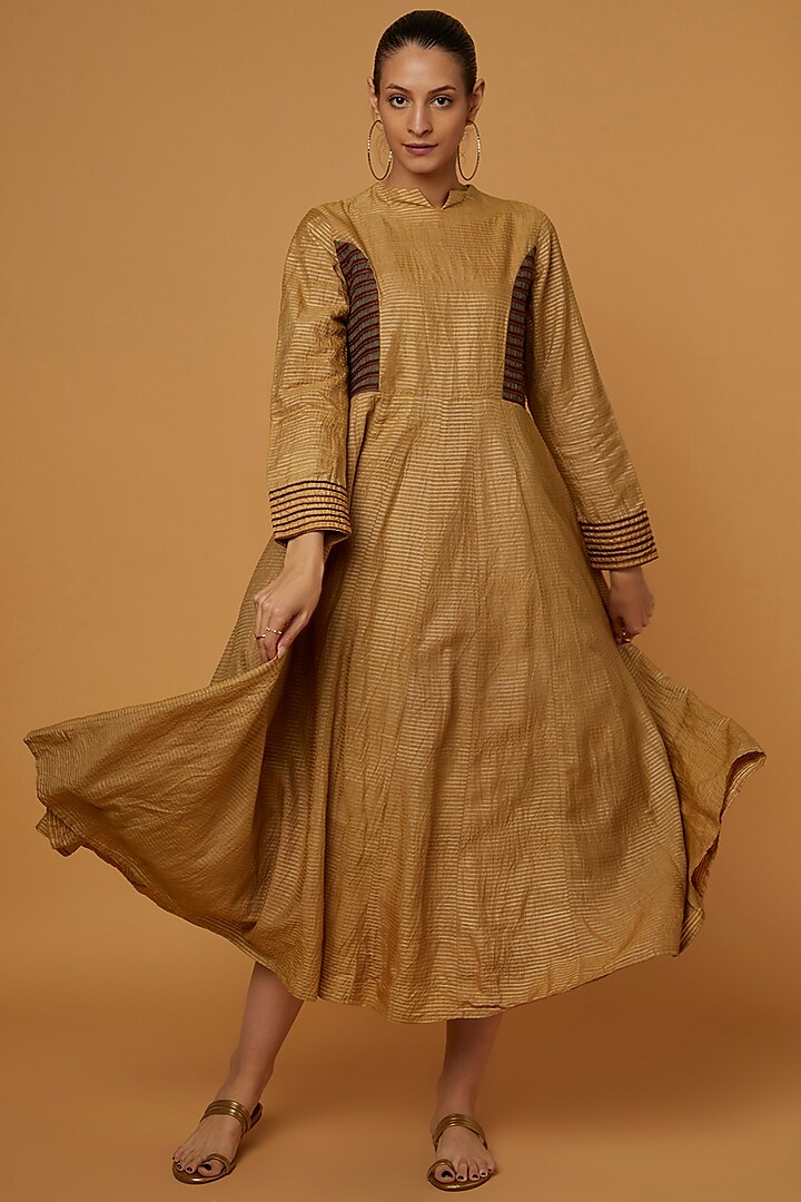 Beige Hand Embroidered Dress by Bhusattva at Pernia's Pop Up Shop