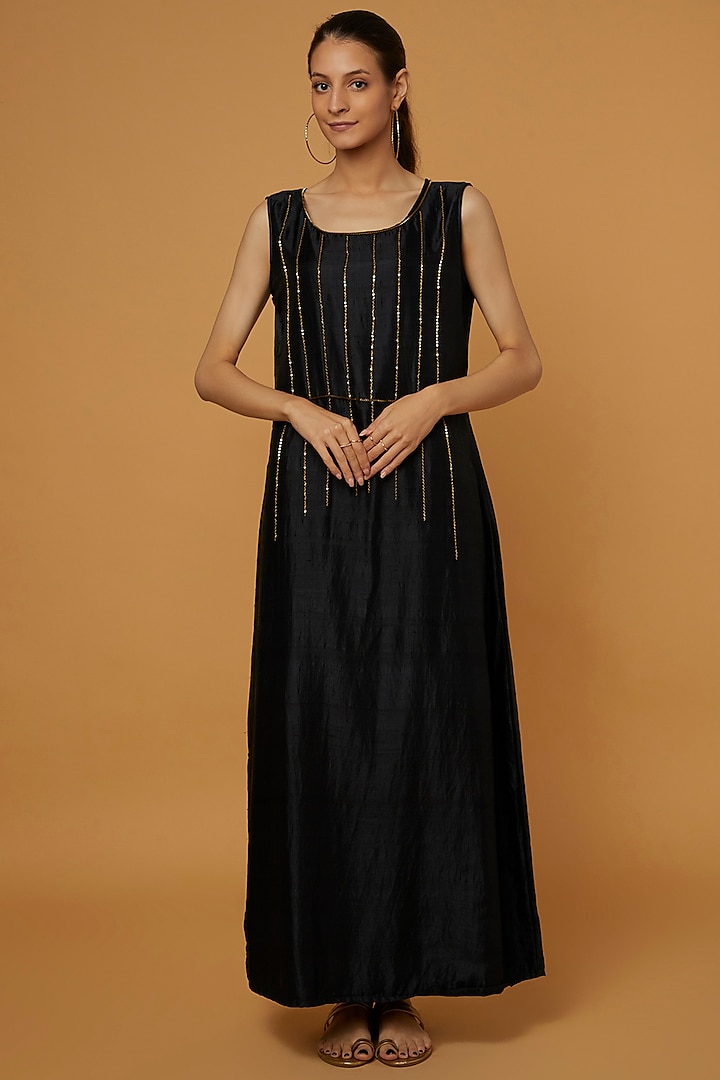 Black Organic Silk A-Line Dress by Bhusattva