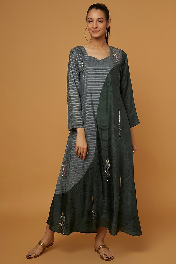 Olive Organic Silk A-line Dress by Bhusattva