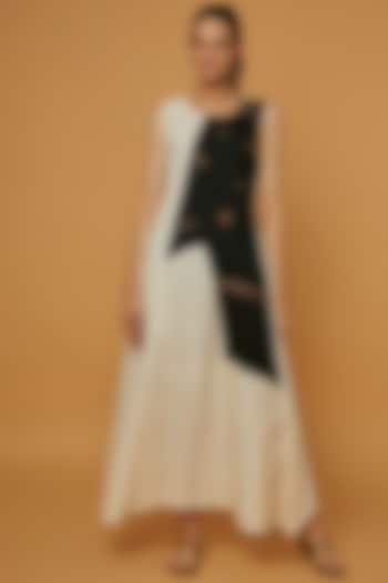 White & Black Organic Silk Maxi Dress by Bhusattva