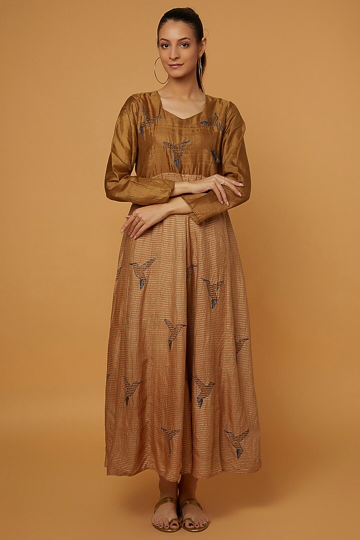 Mustard & Peach Embroidered Summer Dress by Bhusattva at Pernia's Pop Up Shop
