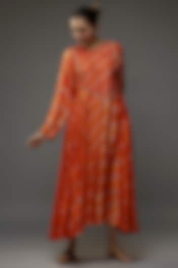 Tangerine Organic Silk Zardosi & Mukaish Embroidered Gathered Dress by Bhusattva