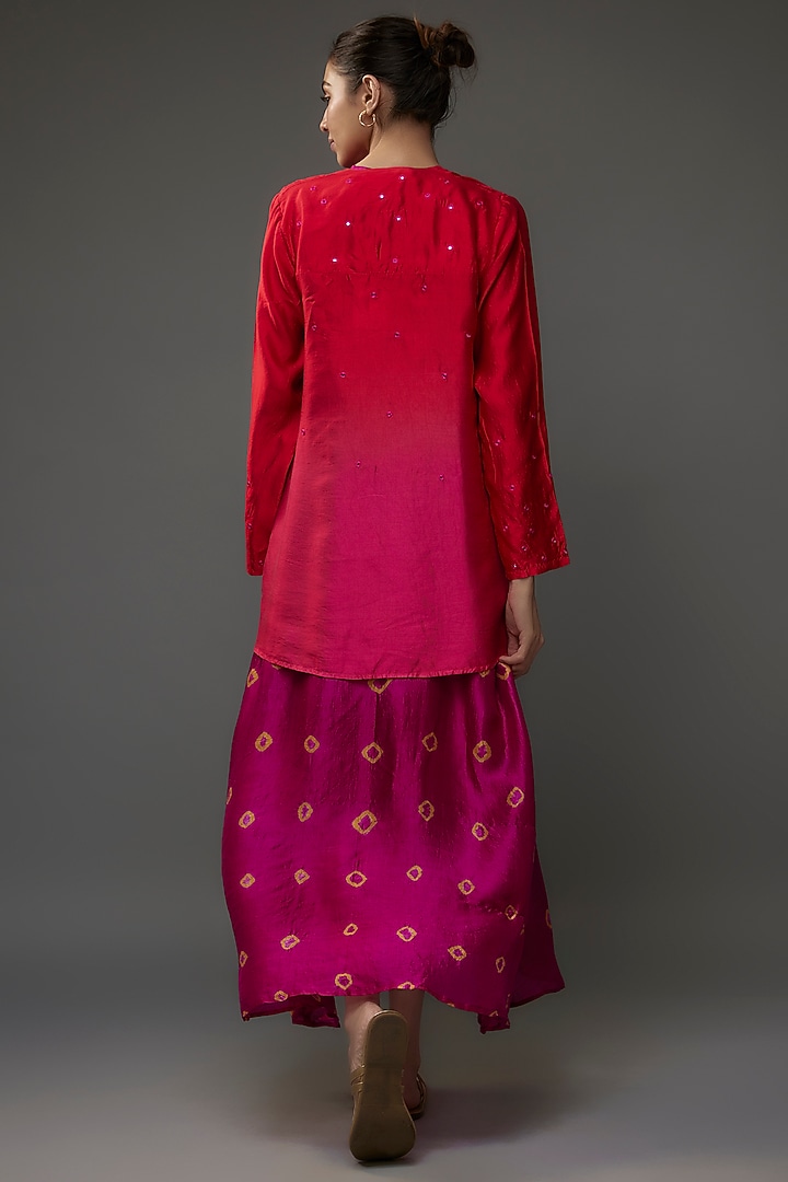 Magenta Pink Organic Silk Embellished Bandhani Jacket Vacation Dress by Bhusattva at Pernia's Pop Up Shop