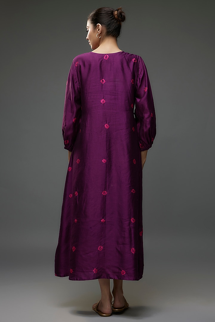 Purple Organic Silk Thread & Sequins Embellished Tie-Dye Vacation Dress by Bhusattva at Pernia's Pop Up Shop