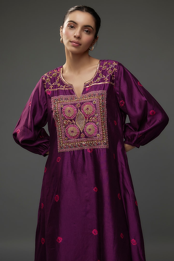 Purple Organic Silk Thread & Sequins Embellished Tie-Dye Vacation Dress by Bhusattva at Pernia's Pop Up Shop