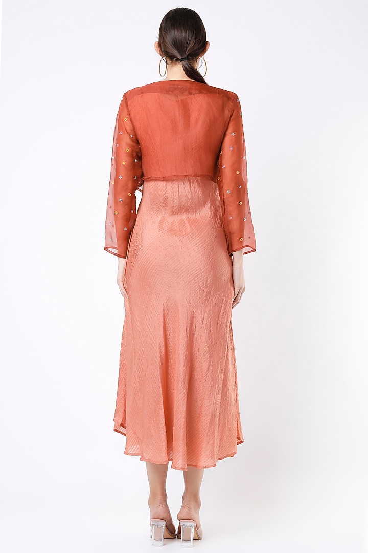 Mandarin Orange Hand Embroidered Jacket Vacation Dress by Bhusattva at Pernia's Pop Up Shop