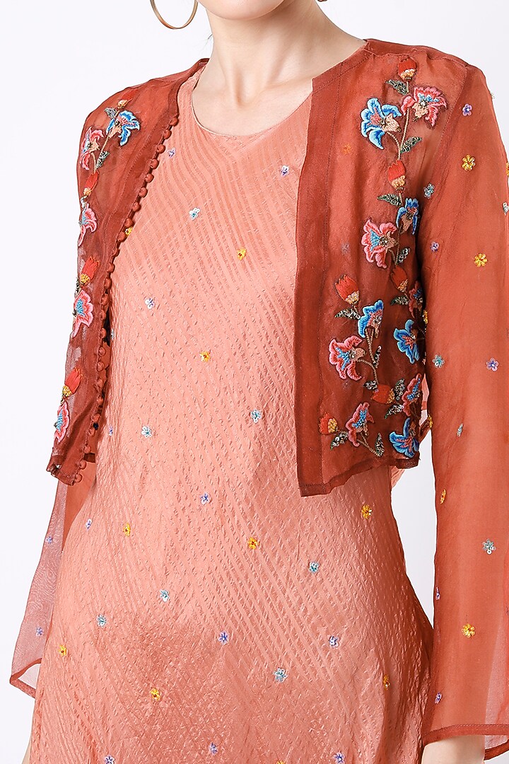 Mandarin Orange Hand Embroidered Jacket Vacation Dress by Bhusattva at Pernia's Pop Up Shop