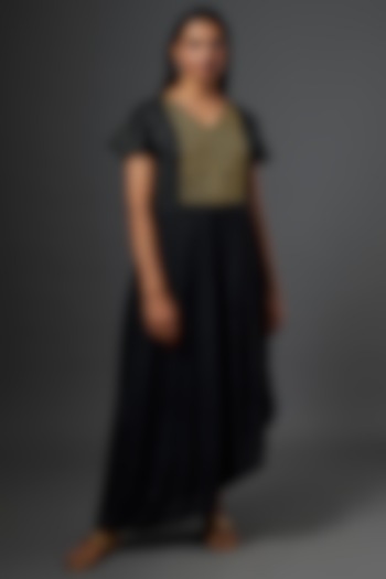 Black Embellished Pleated Summer Dress  by Bhusattva at Pernia's Pop Up Shop