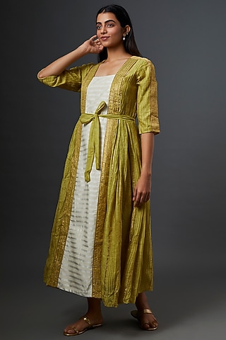 Lime Green Embellished Shrug Dress by Bhusattva