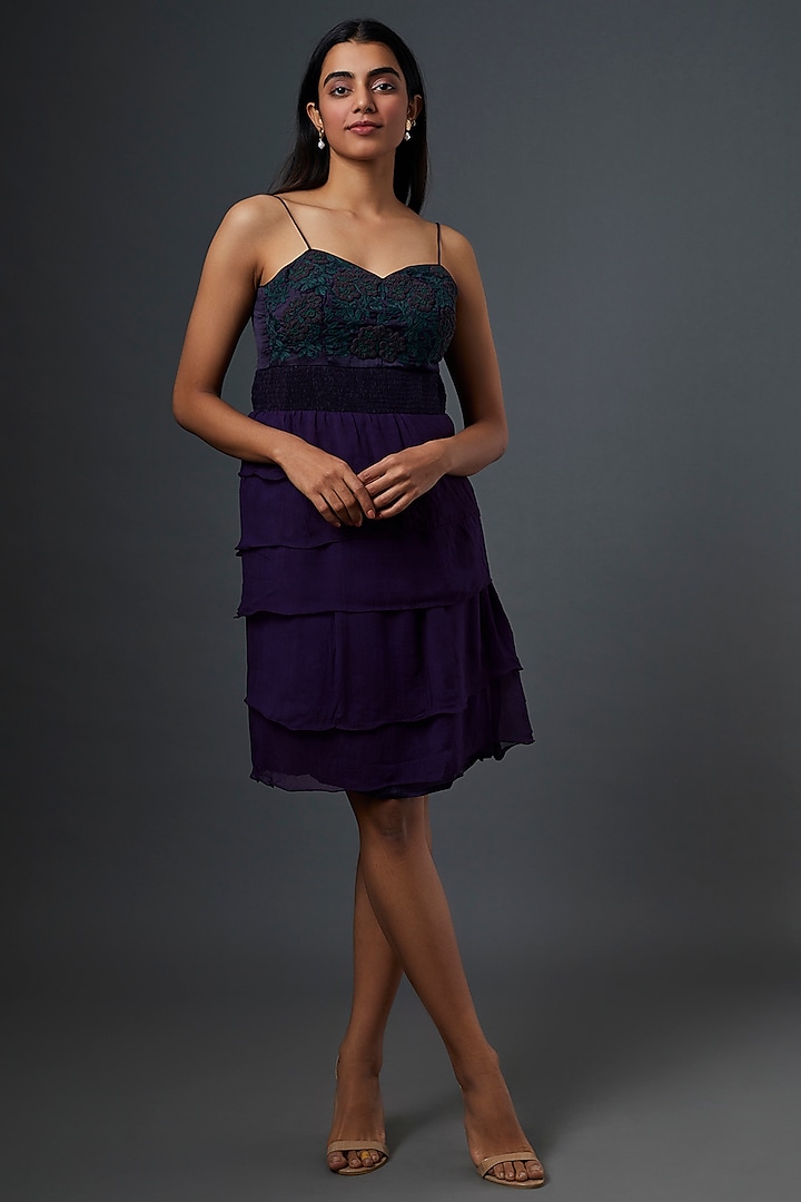 Purple Hand Embroidered Dress by Bhusattva