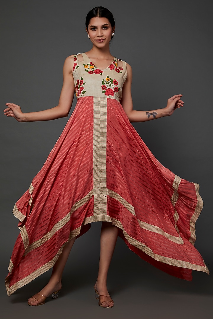 Off-White Organic Silk Floral Embroidered Summer Dress by Bhusattva at Pernia's Pop Up Shop