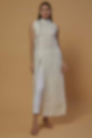 White Organic Silk Shrug Dress With Slit by Bhusattva at Pernia's Pop Up Shop