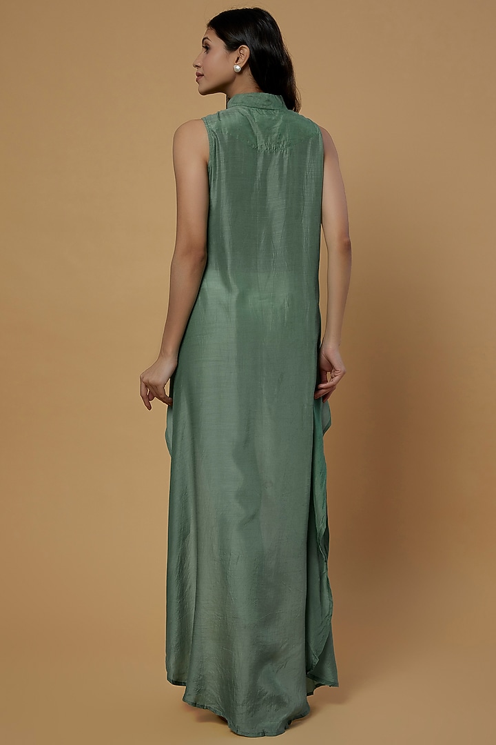 Teal Green Organic Silk Asymmetrical Shrug Dress by Bhusattva at Pernia's Pop Up Shop