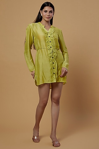 Lime Green Organic Silk Dress by Bhusattva