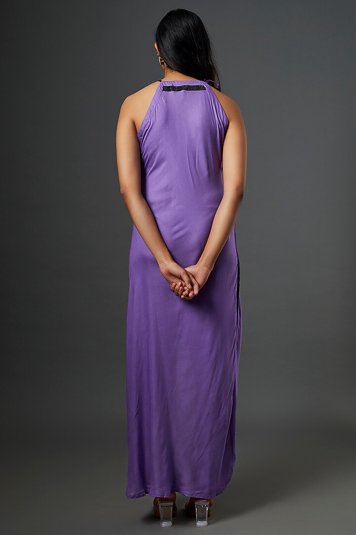 Purple Hand Embroidered Asymmetric Summer Dress by Bhusattva at Pernia's Pop Up Shop