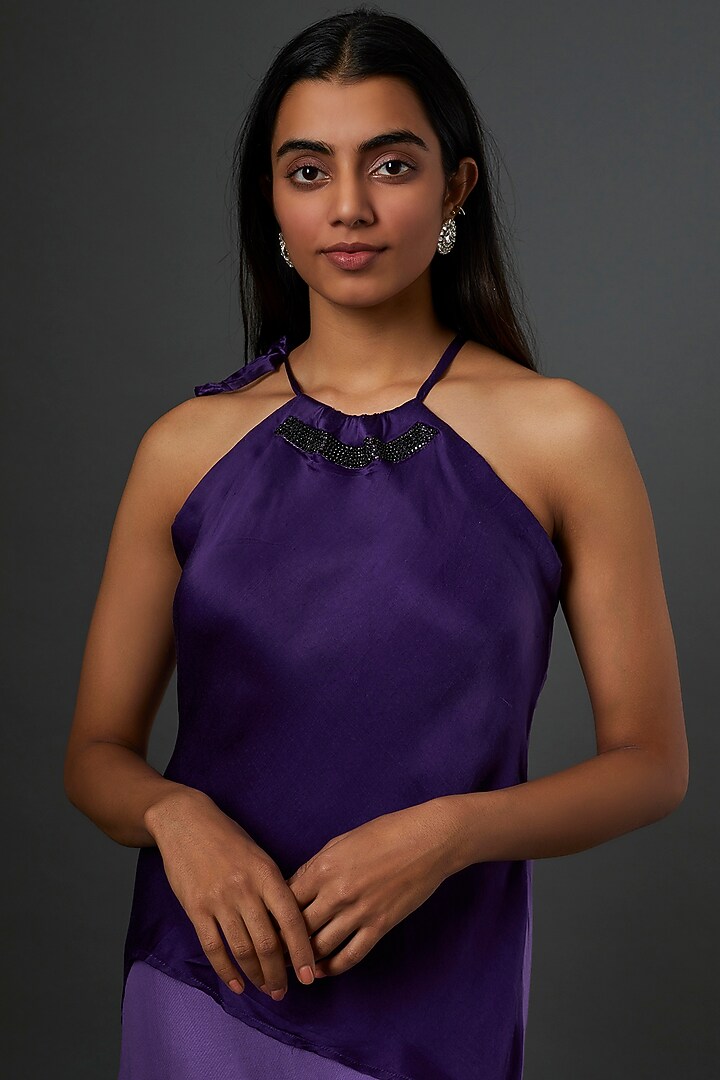 Purple Hand Embroidered Asymmetric Summer Dress by Bhusattva at Pernia's Pop Up Shop