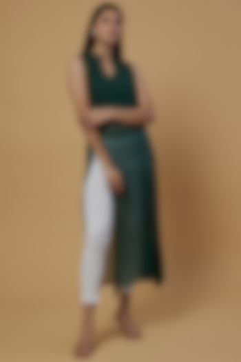 Dark Green Organic Silk Chiffon Embellished Shrug Dress by Bhusattva at Pernia's Pop Up Shop