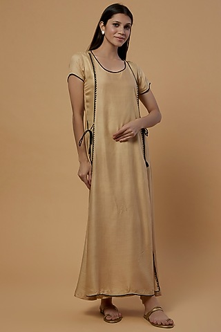 Beige & Maroon Organic Milk Fiber Dress by Bhusattva