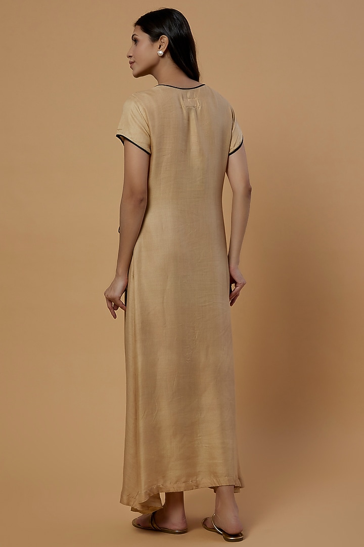 Beige & Maroon Organic Milk Fiber Summer Dress by Bhusattva at Pernia's Pop Up Shop