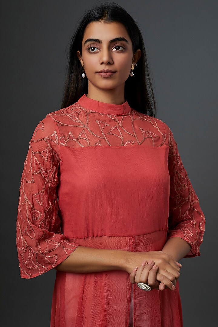 Coral Embroidered Tunic by Bhusattva at Pernia's Pop Up Shop
