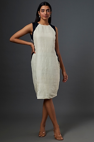 White & Black SIlk Sheath Dress by Bhusattva