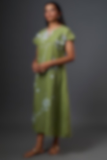 Olive Green Hand Painted Summer Dress by Bhusattva at Pernia's Pop Up Shop